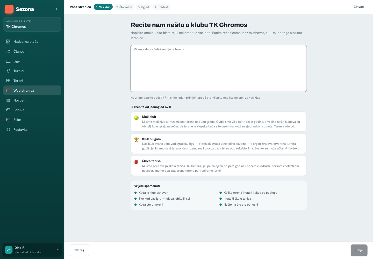 Čarobnjak koji od opisa kluba slaže web stranicu